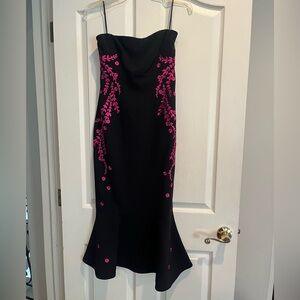 Cinq à Sept  Luna Strapless Dress with Pink Embroidery